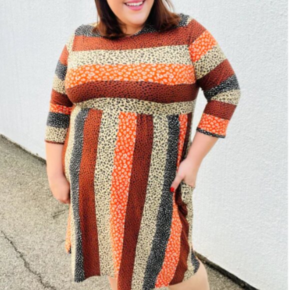 HAPTICS Taupe & Black Leopard Stripe Fit & Flare Dress SZIE 2X - Picture 2 of 5